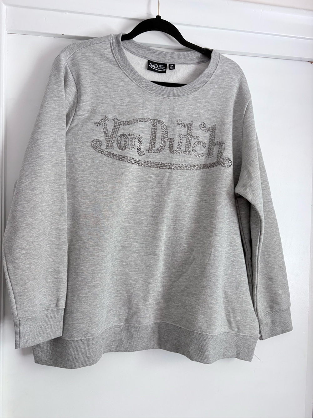 Von Dutch Light Gray Crystal Logo Crewneck Sweatshirt